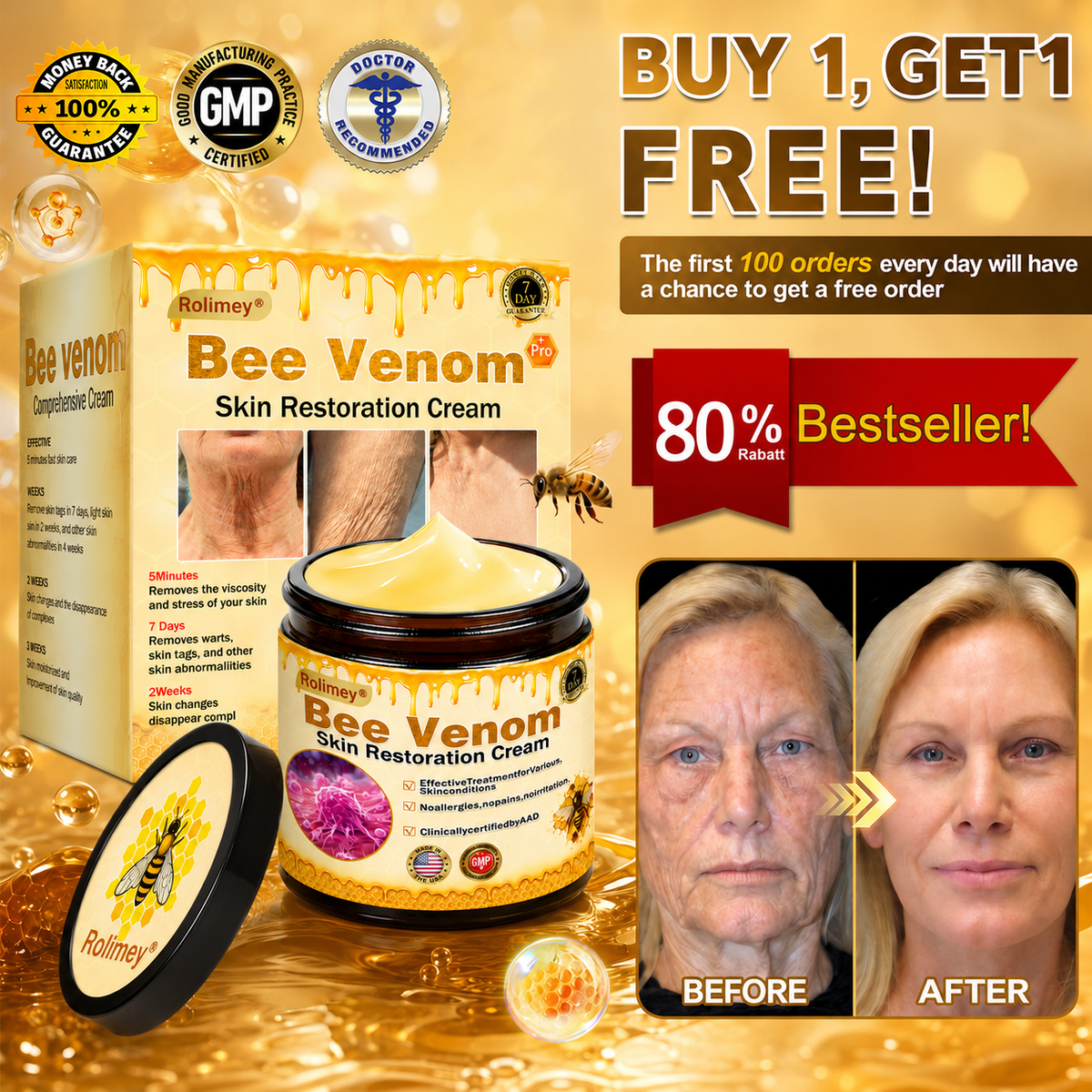 💥💥Official Brand Shop丨Rolimey® Bee venom Pro Comprehensive Cream—Tightening for Skin Types